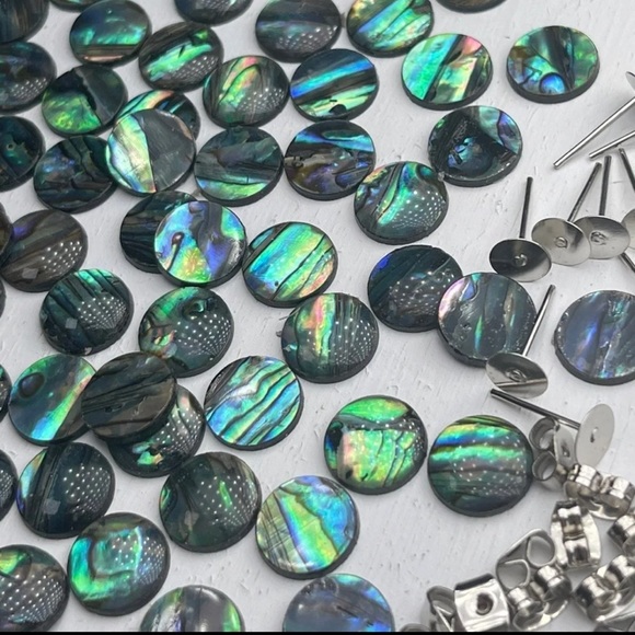 100pcs Real Abalone Shell Flatbacks Stud Earrings & Bezels more Bundle Lot - Picture 5 of 13